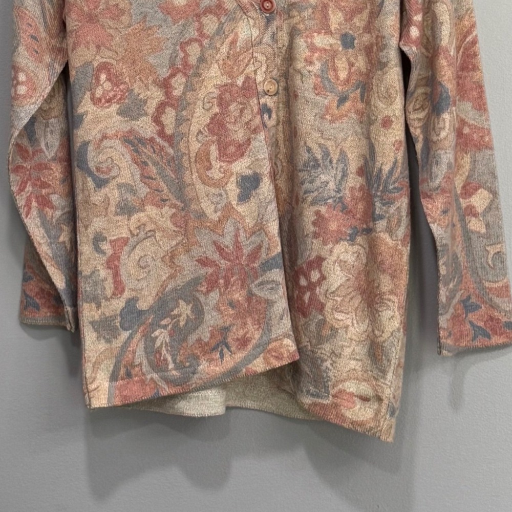 Gabriella T. Italy Floral Paisley Cotton Linen Knit Cardigan Sweater Sm cottage - Picture 3 of 7
